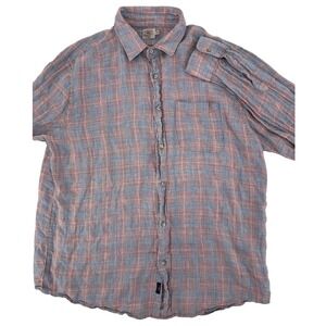 Faherty Linen Shirt XL Mens Plaid Long‎ Sleeve Button Up Shirt Blue Orange